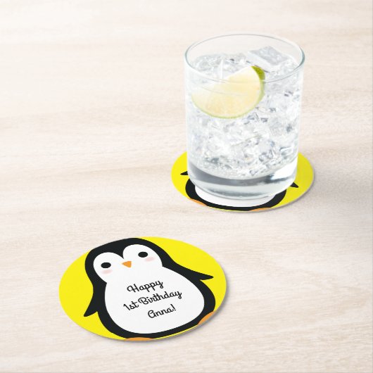 Penguin Birthday Party Runder Pappuntersetzer (Vor Ort)