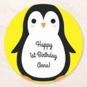 Penguin Birthday Party Runder Pappuntersetzer (Vorderseite)