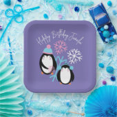 Penguin Birthday Snowflakes Pink Blue Winter Party Pappteller (Party)