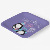 Penguin Birthday Snowflakes Pink Blue Winter Party Pappteller (Gewinkelt)