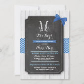 Penguin-blaues Baby-Duschen-Party-Jungen-Holz lädt Einladung (Vorderseite)