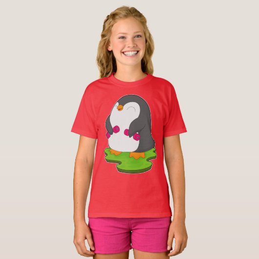 Penguin Bodybuilder Dumbells Bodybuilding T-Shirt (Vorne ganz)
