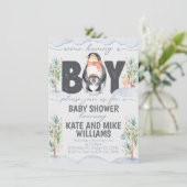 Penguin Boy Baby Dusche Einladung (Stehend Vorderseite)