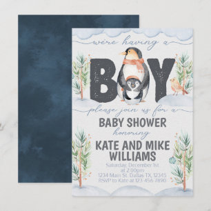 Penguin Boy Baby Dusche Einladung