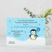 Penguin Boy Birthday Einladung (Stehend Vorderseite)