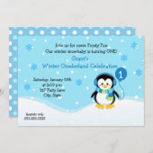 Penguin Boy Birthday Einladung (Vorne/Hinten)