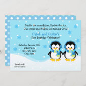 Penguin Boy Twins Einladung zum Geburtstag (Vorne/Hinten)