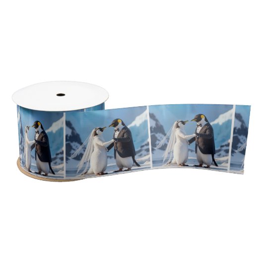 Penguin Bride and Groom Dancing On Ice Satinband (Spule)