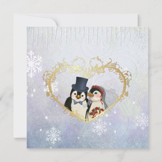 Penguin Bride and Groom Wedding Square Einladung (Rückseite)