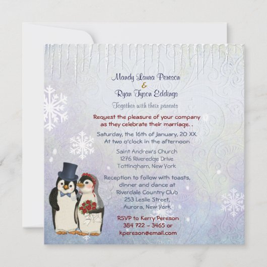 Penguin Bride and Groom Wedding Square Einladung (Vorderseite)