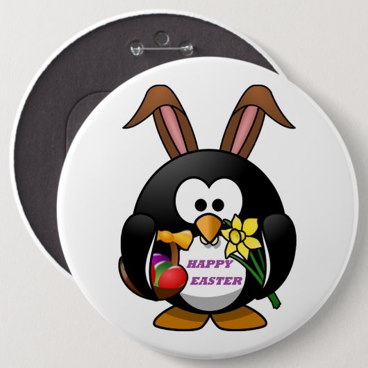 PENGUIN BUNNY "HAPPY EASTER" BUTTON (Vorne & Hinten)