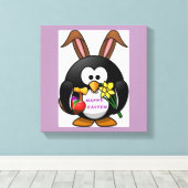 PENGUIN BUNNY "HAPPY EASTER" LEINWANDDRUCK (Insitu (Holzboden))