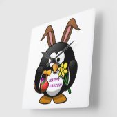PENGUIN BUNNY "HAPPY EASTER" QUADRATISCHE WANDUHR (Winkel)