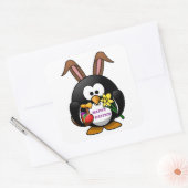PENGUIN BUNNY "HAPPY EASTER" QUADRATISCHER AUFKLEBER (Umschlag)