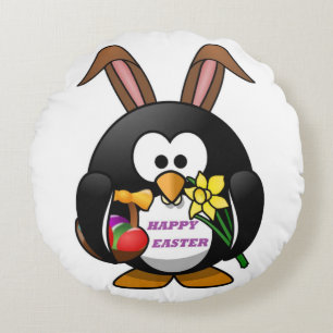 PENGUIN BUNNY "HAPPY EASTER" RUNDES KISSEN