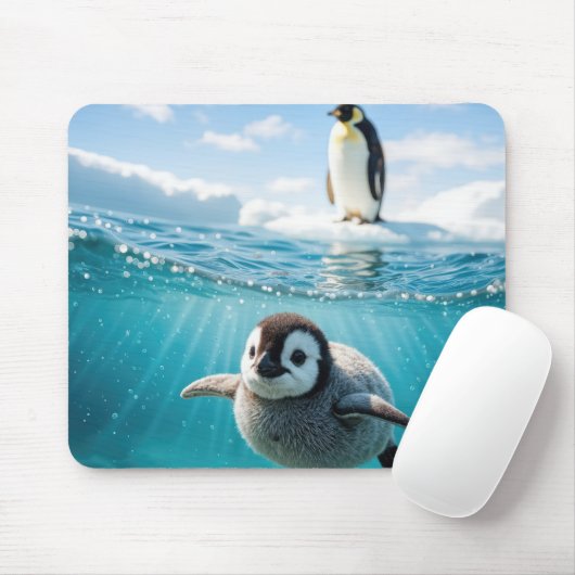 Penguin Chick Swimming In Arctic Water Mousepad (Mit Mouse)