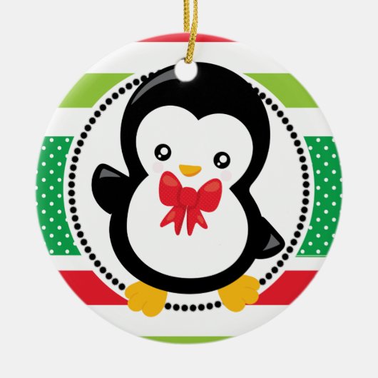 Penguin Christmas Bow Holiday Personalisiert Keramik Ornament (Vorne)