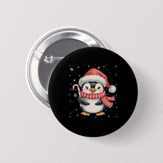Penguin Christmas Candy Cane Weihnachtsmannmütze F Button (Vorne & Hinten)