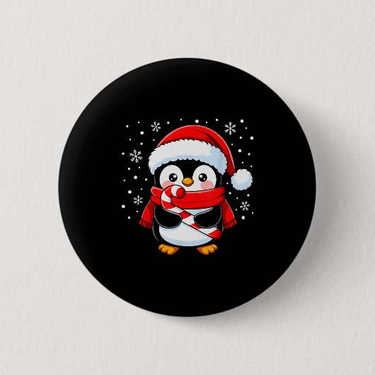 Penguin Christmas Candy Cane Winter Toddler Girl B Button (Vorderseite)