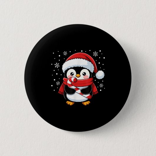 Penguin Christmas Candy Cane Winter Toddler Girl B Button (Vorderseite)