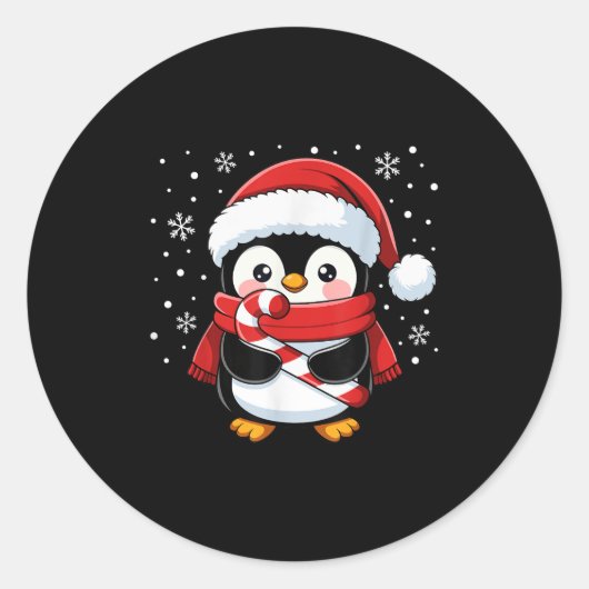 Penguin Christmas Candy Cane Winter Toddler Girl B Runder Aufkleber (Vorderseite)