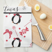 Penguin Christmas Candy Words Geschirrtuch (Viertel Falte)