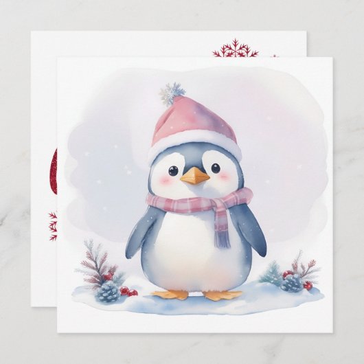 Penguin Christmas Card Feiertagskarte (Vorne/Hinten)