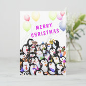 Penguin Christmas Card Happy Pinguins Party (Stehend Vorderseite)