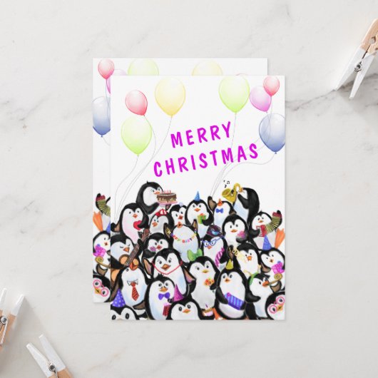Penguin Christmas Card Happy Pinguins Party (Vorderseite/Rückseite Beispiel)