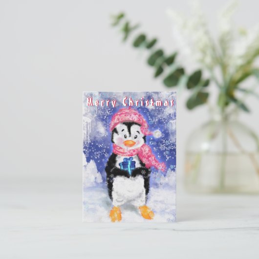 Penguin Christmas Card Mitteilungskarte (Stehend Vorderseite)
