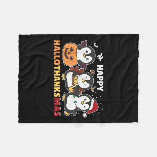 Penguin Christmas Halloween Costume Happy Hallotha Fleecedecke (Vorderseite (Horizontal))