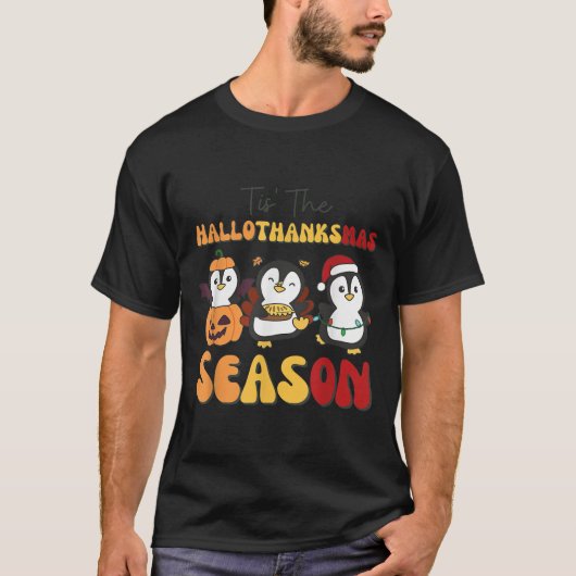 Penguin Christmas Halloween Tis' The Hallothanksma T-Shirt (Vorderseite)