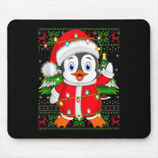 Penguin Christmas Lights Santa Costume Ugly Xmas S Mousepad (Vorne)