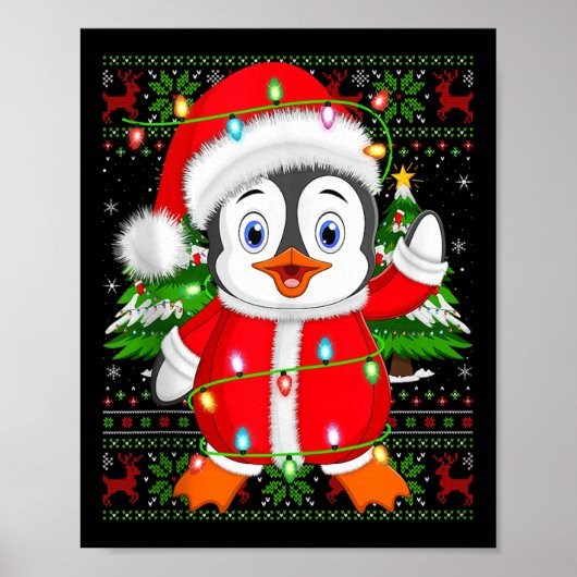 Penguin Christmas Lights Santa Costume Ugly Xmas S Poster (Vorne)