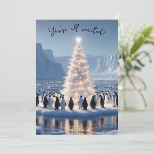 Penguin Christmas Party Einladung (Stehend Vorderseite)