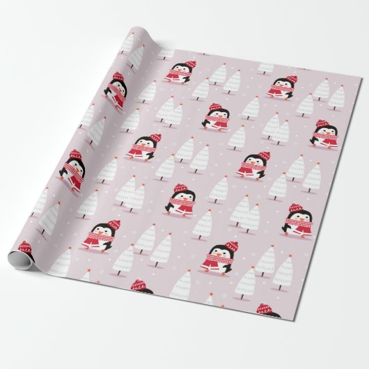 Penguin Christmas Pattern Geschenkpapier (Ungerollt)