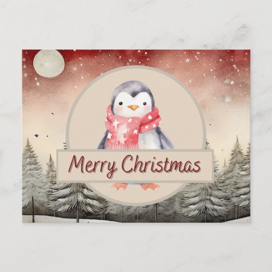 Penguin Christmas Postcard Feiertagspostkarte (Vorderseite)