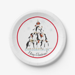 Penguin Christmas Tree Fun Holiday Cartoon Pappteller