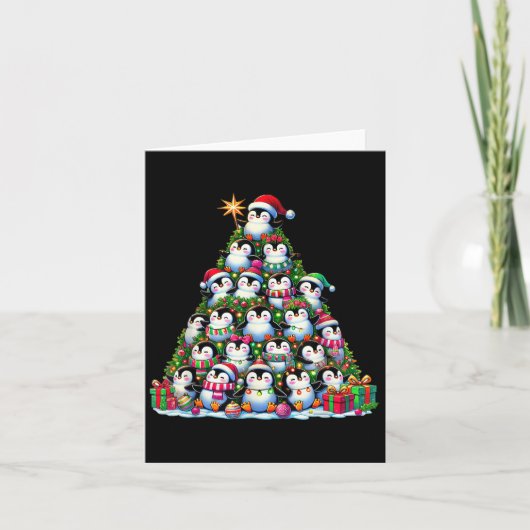 Penguin Christmas Tree Funny Pinguin Xmas Karte (Vorderseite)