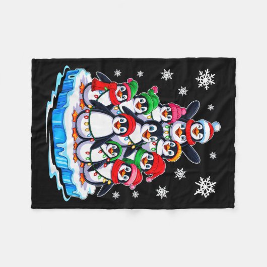 Penguin Christmas Tree Penguin Lover Xmas For Men Fleecedecke (Vorderseite (Horizontal))