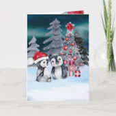 Penguin Christmas Tree Scene Card Karte (Vorderseite)