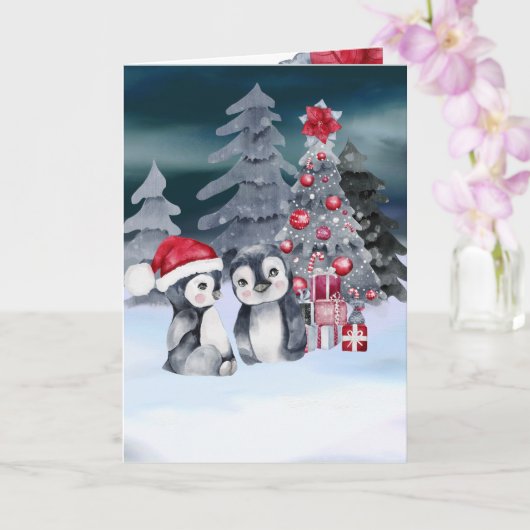 Penguin Christmas Tree Scene Card Karte (Orchidee)