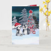 Penguin Christmas Tree Scene Card Karte (Gelbe Blume)