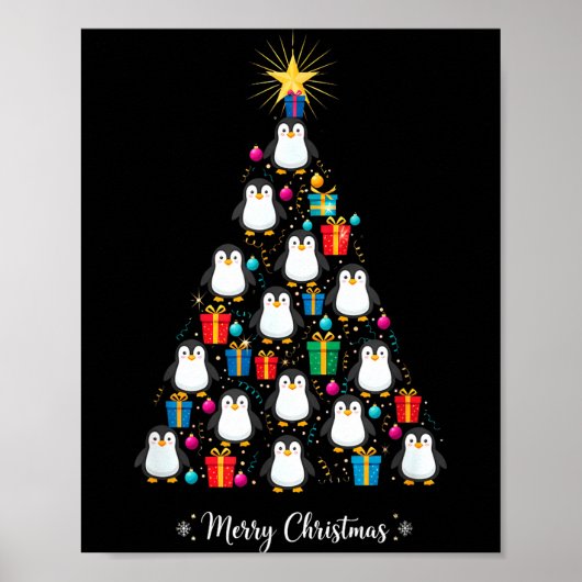 Penguin Christmas Tree Xmas Day Holiday Men &amp;  Poster (Vorne)