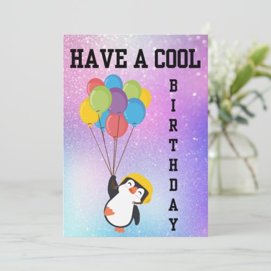 PENGUIN COOL HAPPY BIRTHDAY CARD EINLADUNG (Stehend Vorderseite)