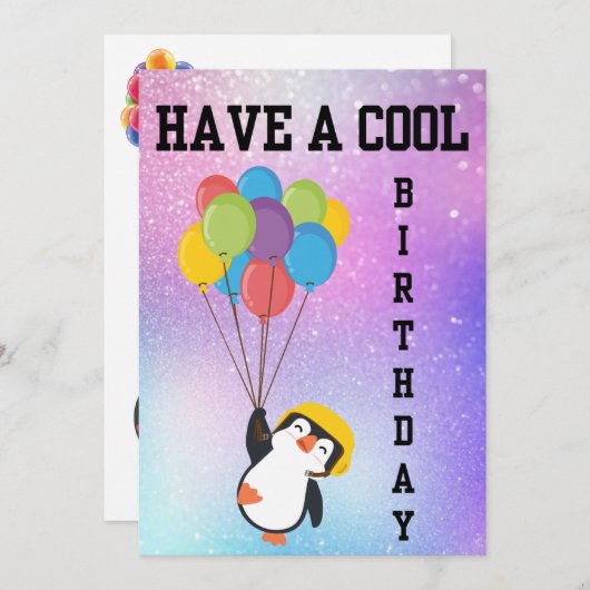 PENGUIN COOL HAPPY BIRTHDAY CARD EINLADUNG (Vorne/Hinten)