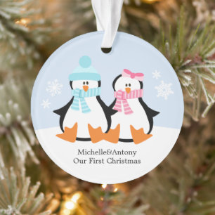 Penguin Couple Custom Christmas Ornament