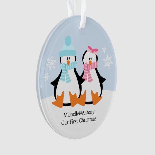 Penguin Couple Custom Christmas Ornament (Vorderseite)
