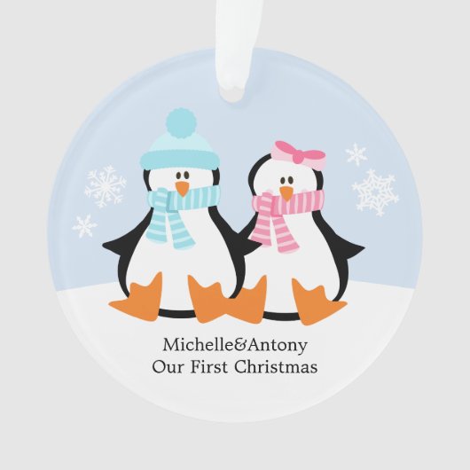 Penguin Couple Custom Christmas Ornament (Vorderseite)