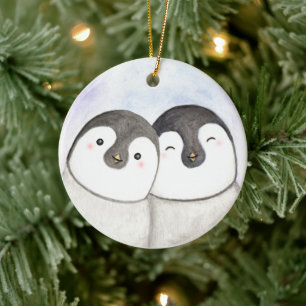 Penguin Couple First Christmas Together Custom Keramik Ornament